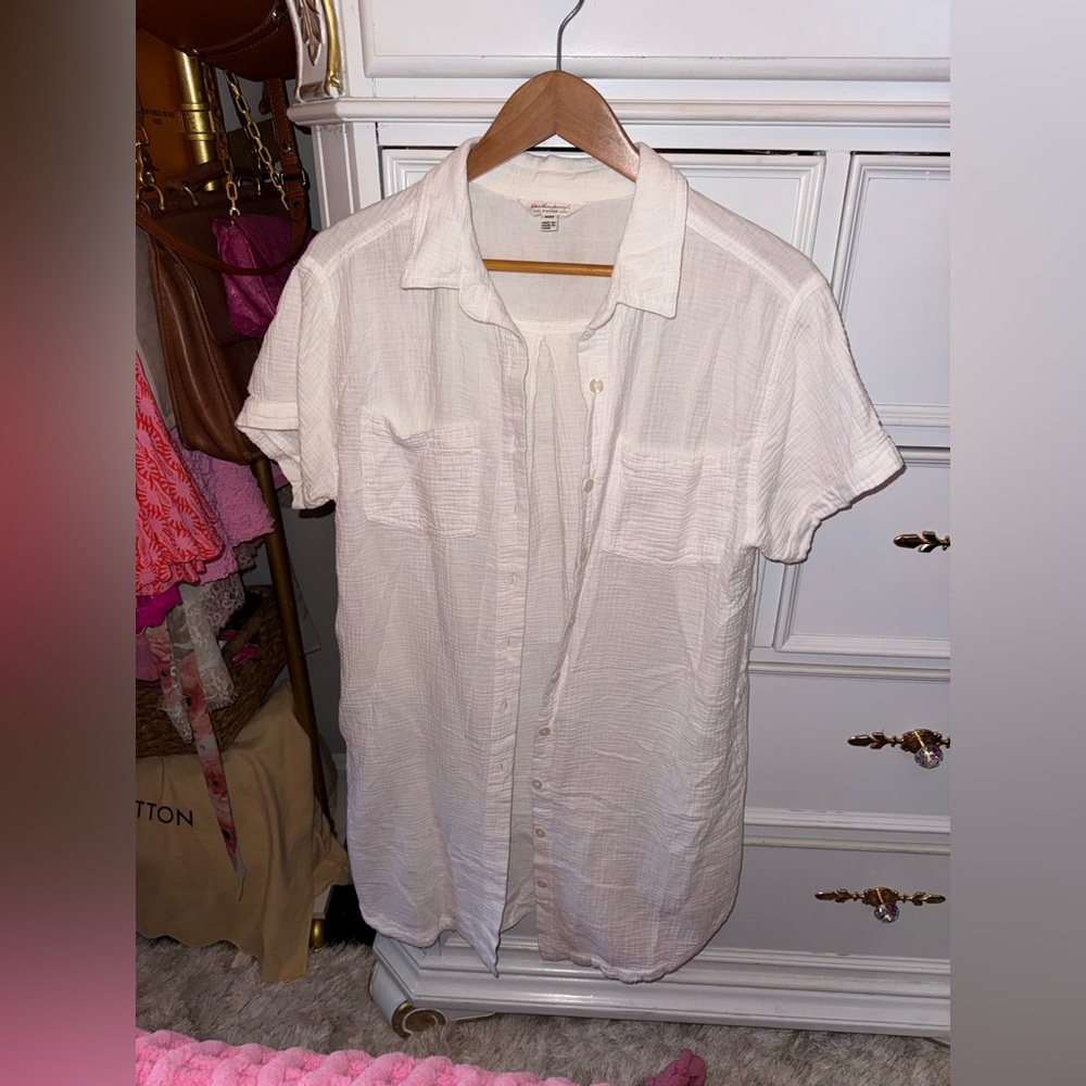 100% Cotton Casual White Button-Up Shirt Dress/Beach Cover Up, Size Medium - Picture 3 of 16